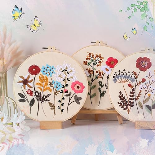 Miniatura 6 de Ceenna Juego de 20 juegos de bordado para adultos para principiantes, kit de cruz de flores, juego de punto de cruz de mariposa, kit de bordado