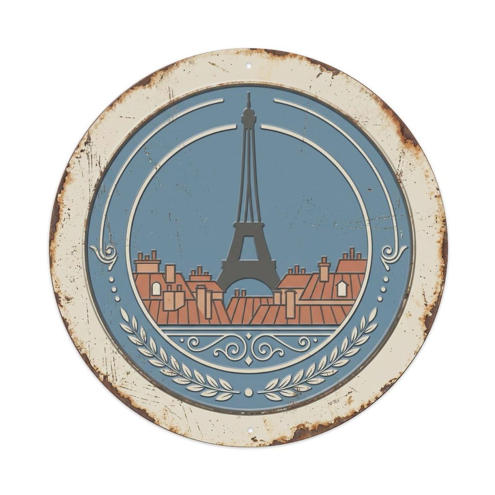 Eiffel Romantic Balcony Travel Metal Tin Sign Plaque Wall Decor for Cafe, Club, Garden Round Metal Poster 8x8Inch