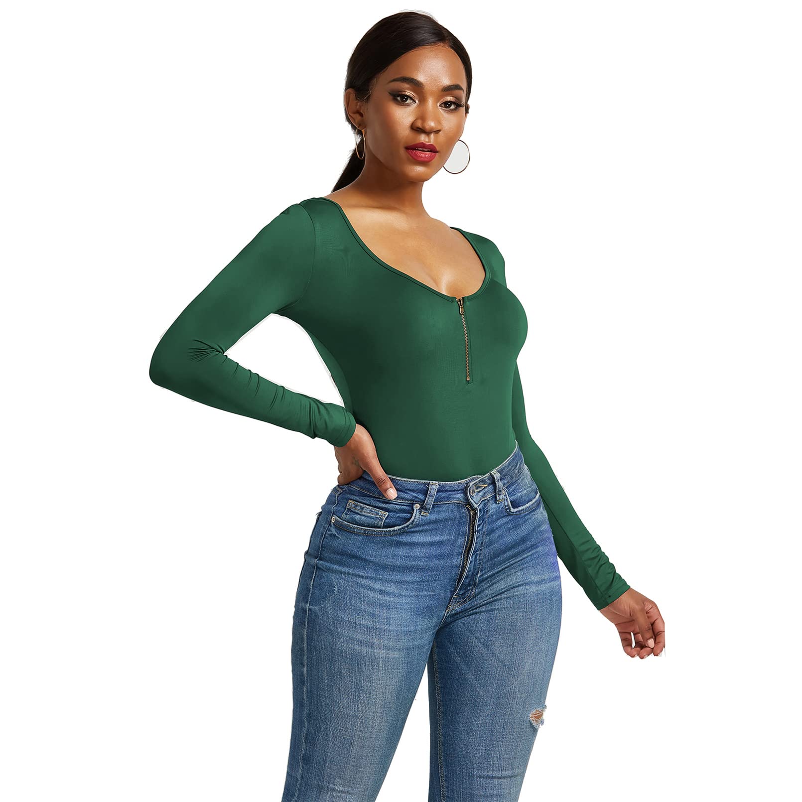 Bodysuits de mujeres YXWYXWA evita arrugas con manga larga y cuello redondo XL 8