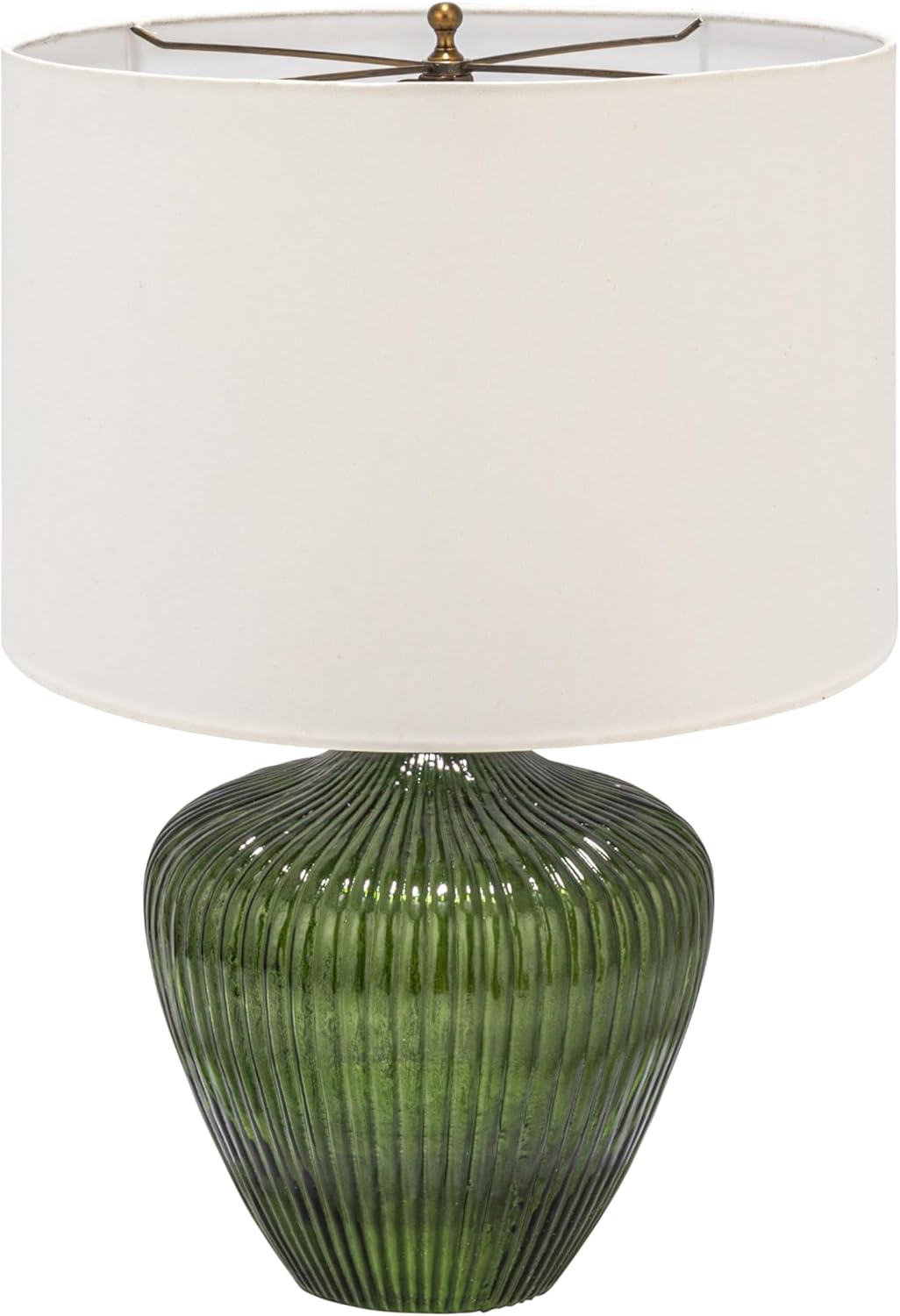 Creative Co-Op Green Glass Table Lamp with White Drum Shade