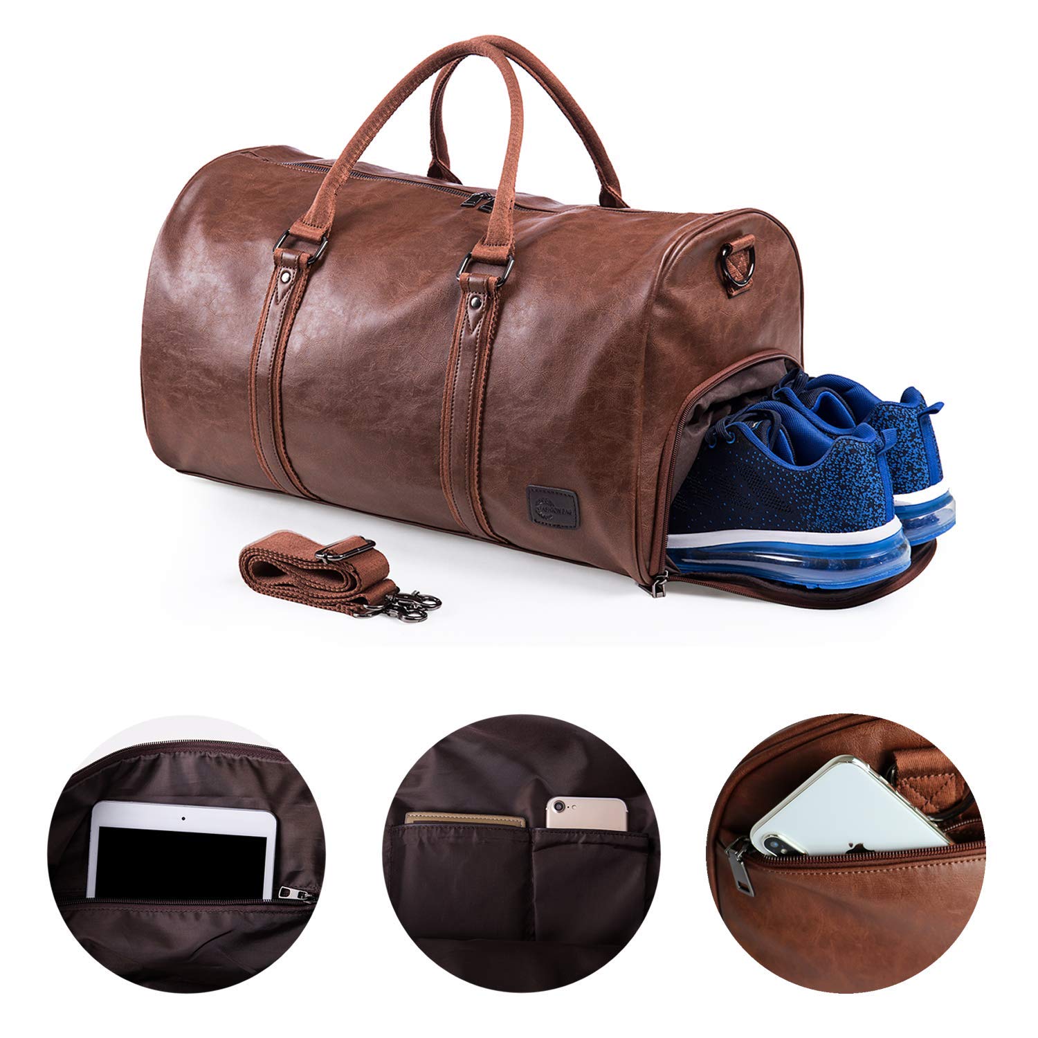 Weekender - Bolsa de Viaje de Gran tamaño con Bolsa para Zapatos, Bolsa de Mano de Cuero