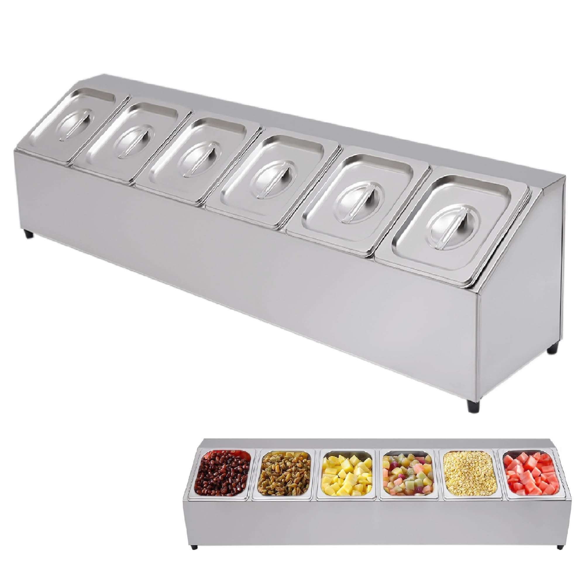 Bandeja para contenedores GN Gastronorm RCPN 6 (acero inoxidable, incluye 6 recipientes GN 1/6 con tapa, apto para lavavajillas)