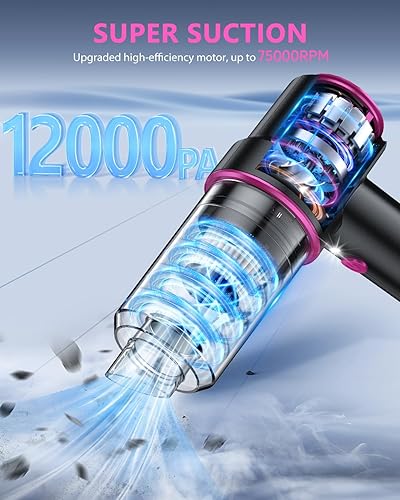 Miniatura 2 de CODN Aspiradora de mano portátil inalámbrica de 12000 PA, aspiradora de mano 2 en 1 y plumero de aire con múltiples boquillas y luz LED, mini
