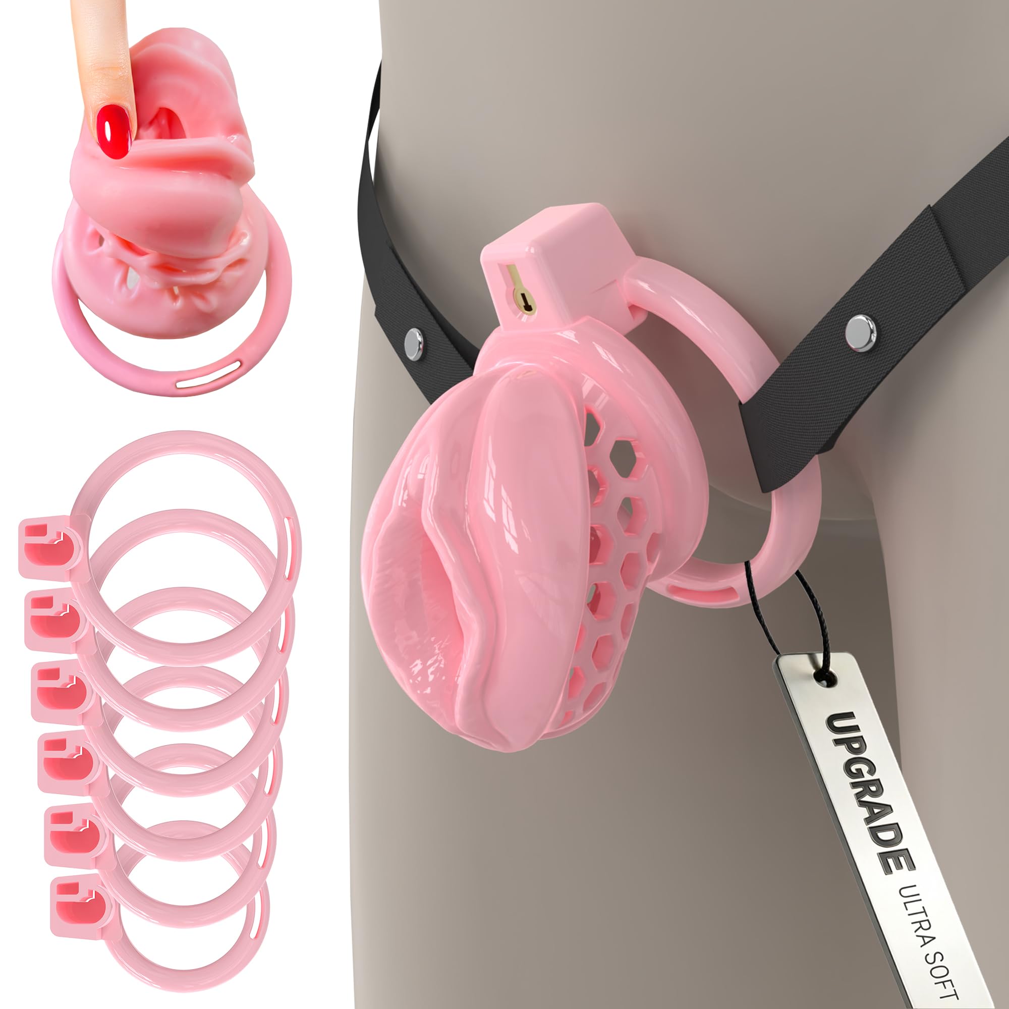 Male Soft Silicone Sissy Chastity Cage Pink Vagina Style Small Pink