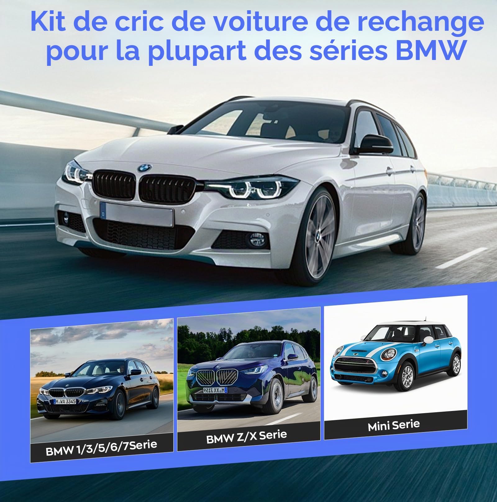 IMAYCC 3T Cric Voiture, Universel Crique Voiture pour BMW Série avec 2 Tampon Caoutchouc,Portable Cric de Levage avec Clé pour Écrous de Roue, Set Urgence Automobile pour SUV MPV BMW(1/3/5/6/7/Z/X)