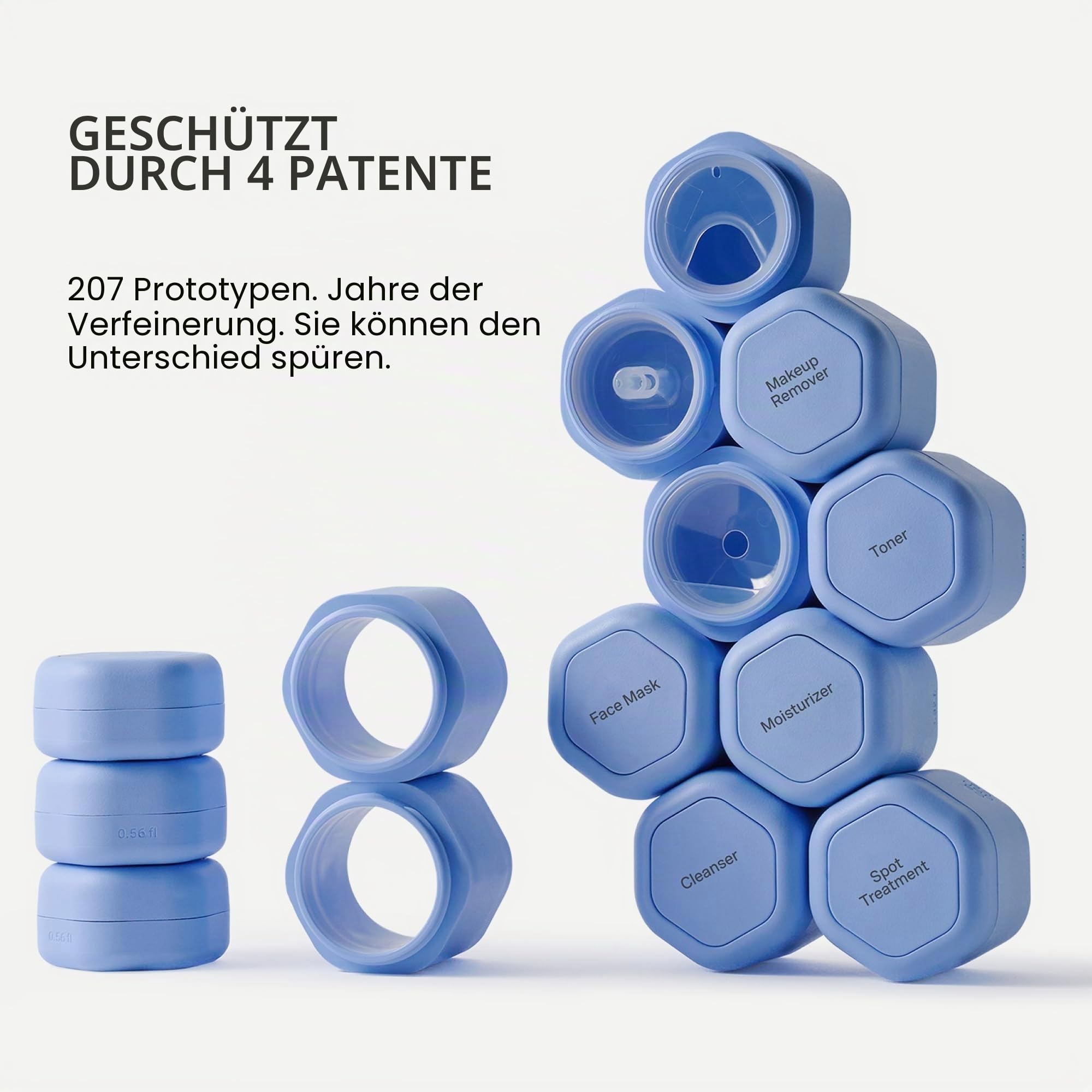 Cadence Reisebehälter - Hautpflege-Set - Magnetische Reisekapseln - Gesichtsreiniger, Feuchtigkeitscreme, Sonnencreme - 3 kleine Kapseln (0,5 Unzen) mit Reinigungsmittel,