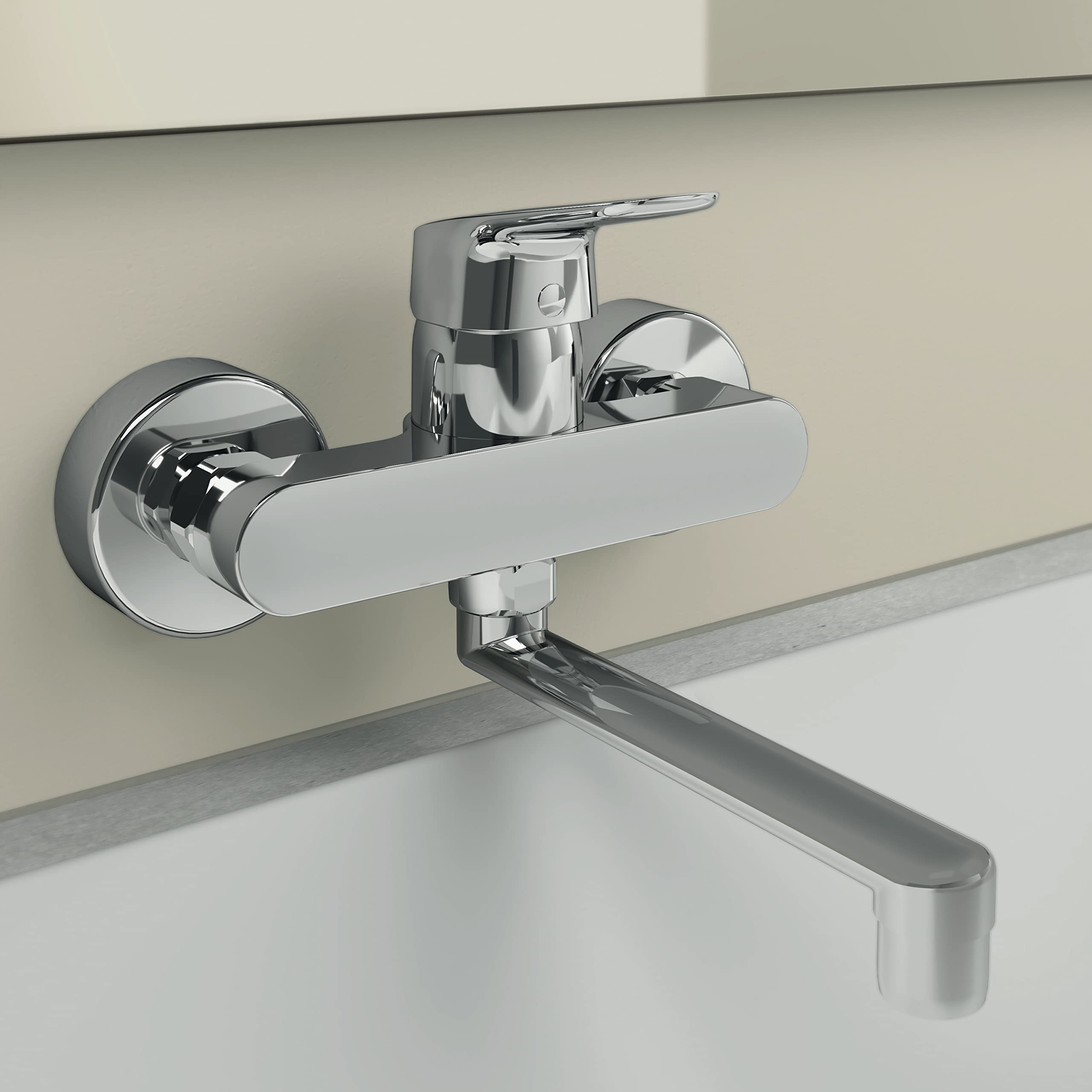 Ideal Standard Ceraflex Waschtischarmatur, Ausladung 160 mm, wassersparender Wasserhahn Badezimmer, besonders langlebig, schwenkbarer Auslauf – Chrom (219 x 160 mm)