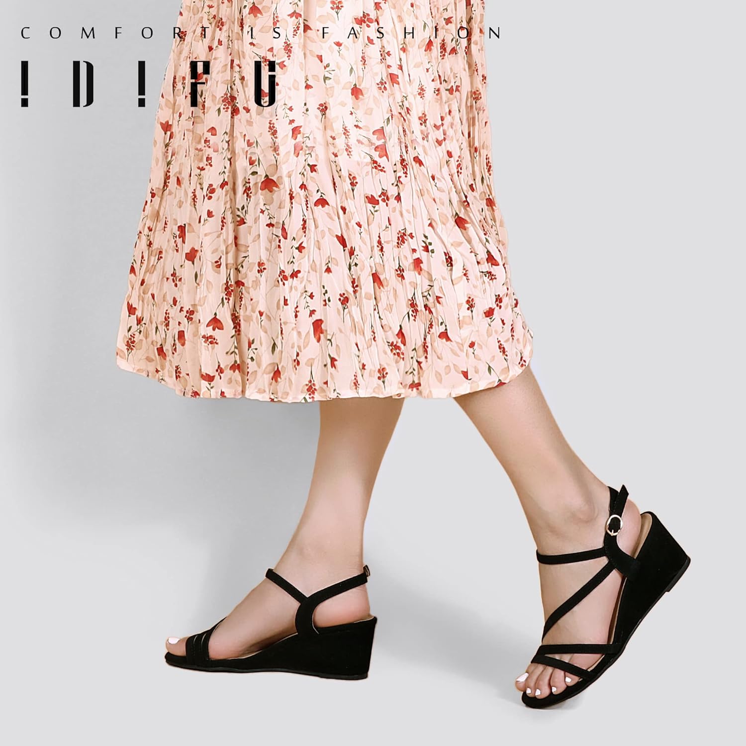 IDIFU Women's Wedge Heel Sandal Dress Low Strappy 2 Inch Open Toe Wedding Bridal Shoes for Woman Ladies Evening Formal - Image 5