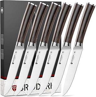BRODARK Steak Knives Set of 6: 4.5 Inch Serrated Steak Knives with Ergonomic Handles, High Carbon Stainless Steel Steak Knife Set, NSF Certified
