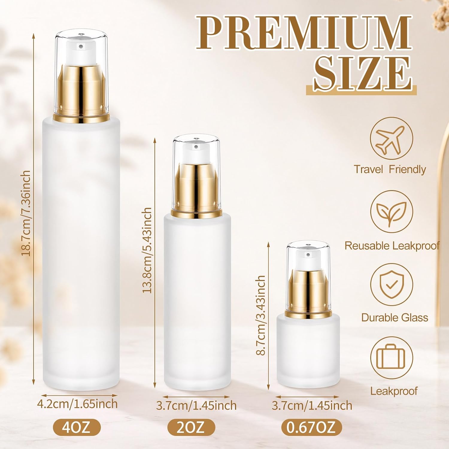 2 Oz/ 60 ml 12 Pcs Frosted Glass Travel Lotion Pump Comestic Bottles