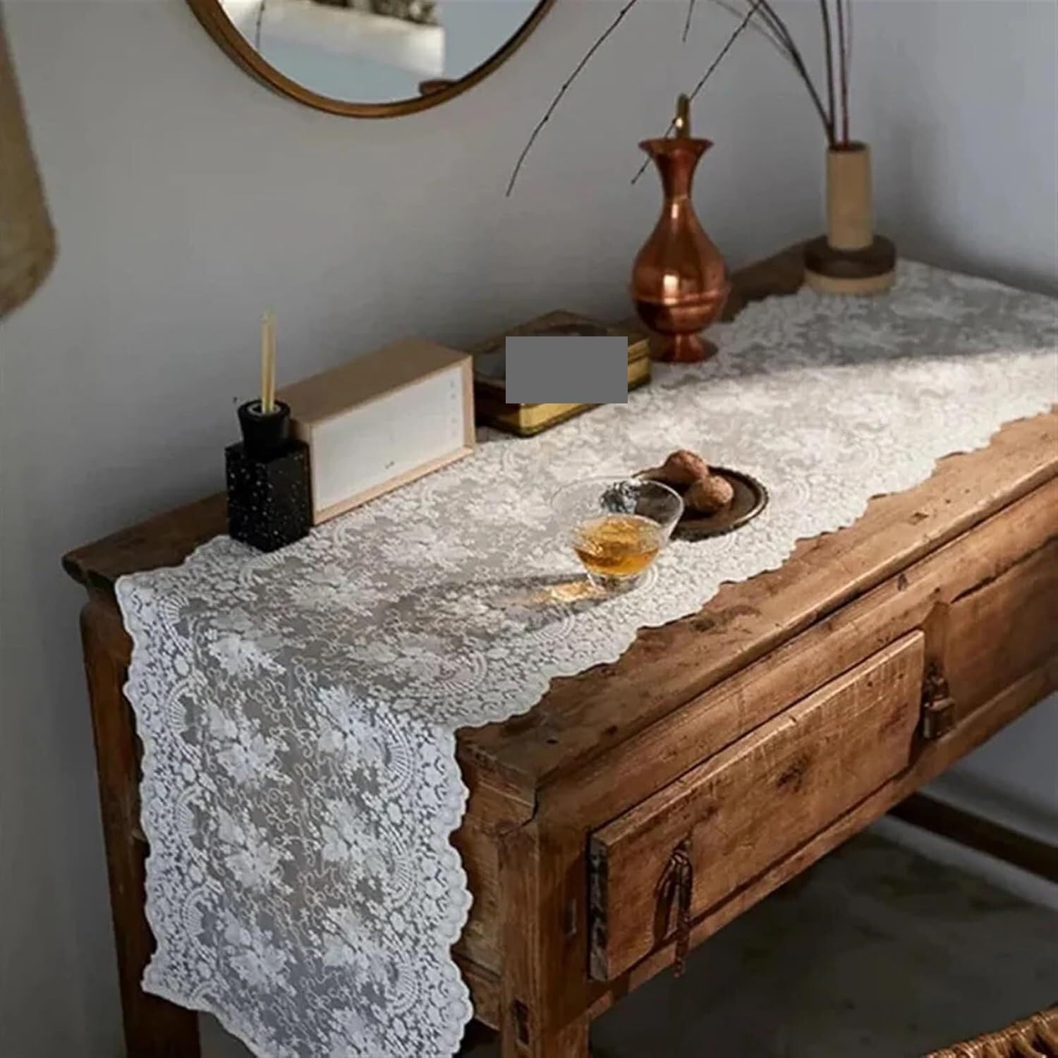 Koronkowy bieżnik na stół, Kwiatowy haft Ślubna herbata na baby shower(Beige,40x200cm 1pc)