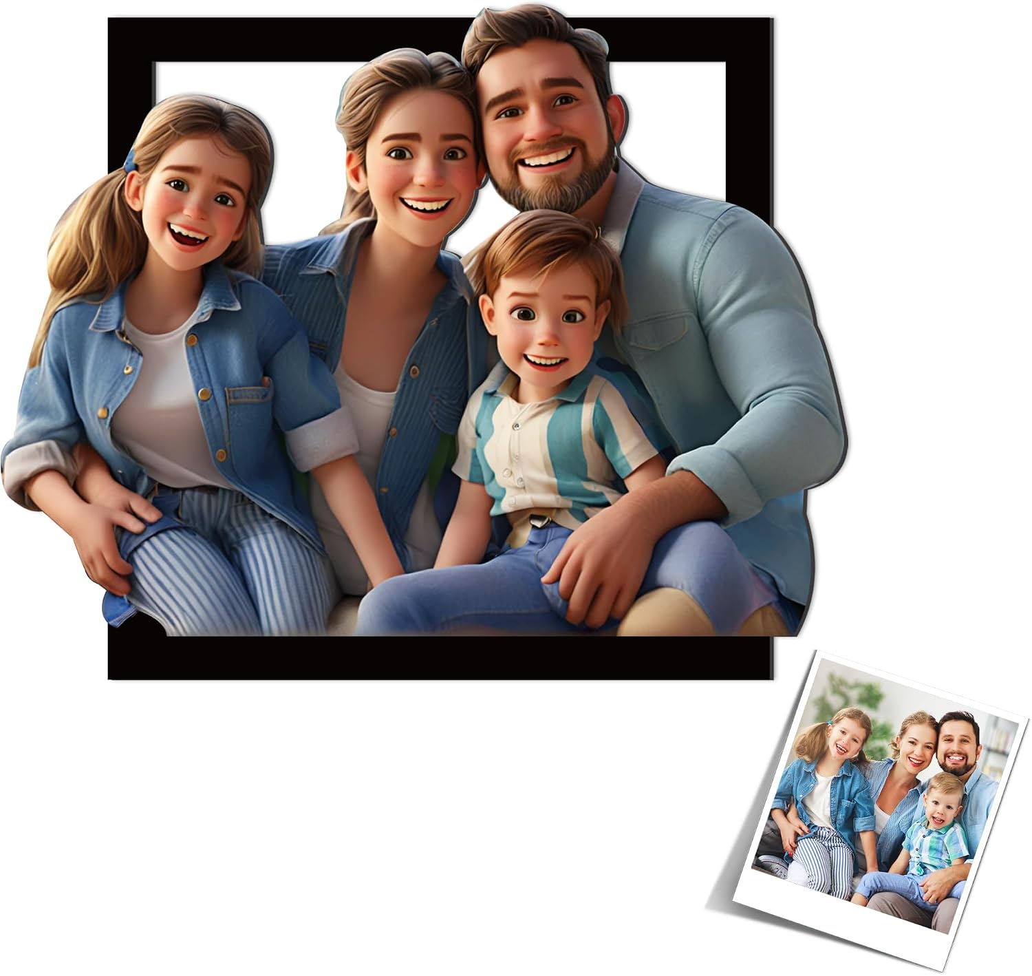 Personalized Cartoon Style 3D Photo Wooden Photo Frame Sign Custom Cartoon Portrait Gift Caricature Picture Frame Gifts for Wedding Anniversary Christmas Couple Birthday Wall Art Decor