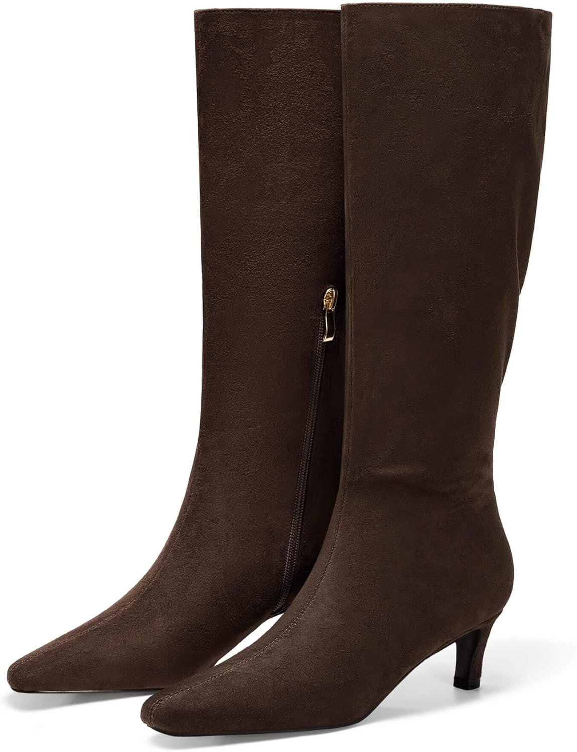 Coutgo Womens Knee High Boots Square Toe Kitten Heel Tall Boots Side Zipper Dressy Fall Shoes - Image 6