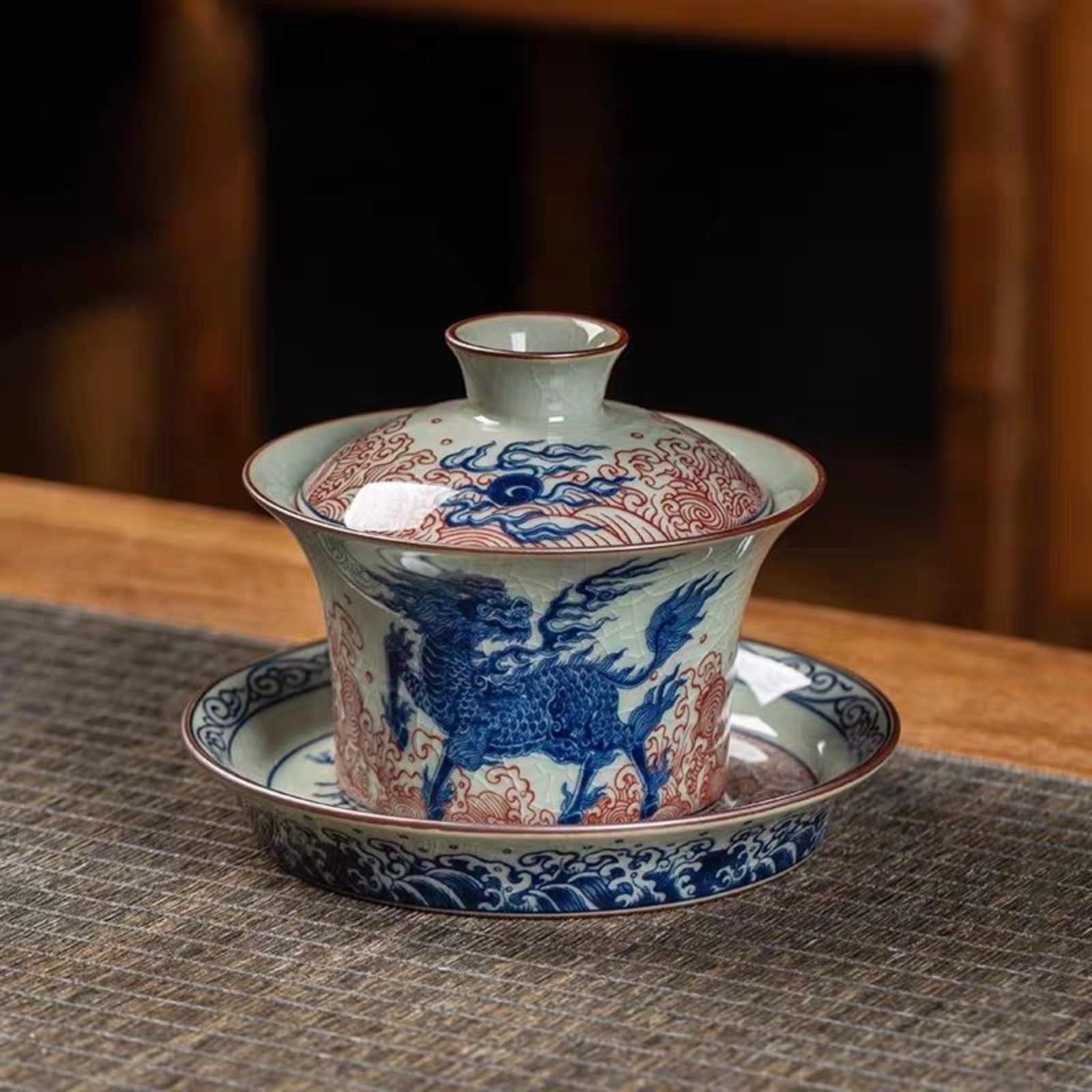 Ceramiczny ręcznie rysowany Gaiwan, 145 ml, chiński styl antyczny zestaw do herbaty Kung Fu odporna na ciepło miska do herbaty