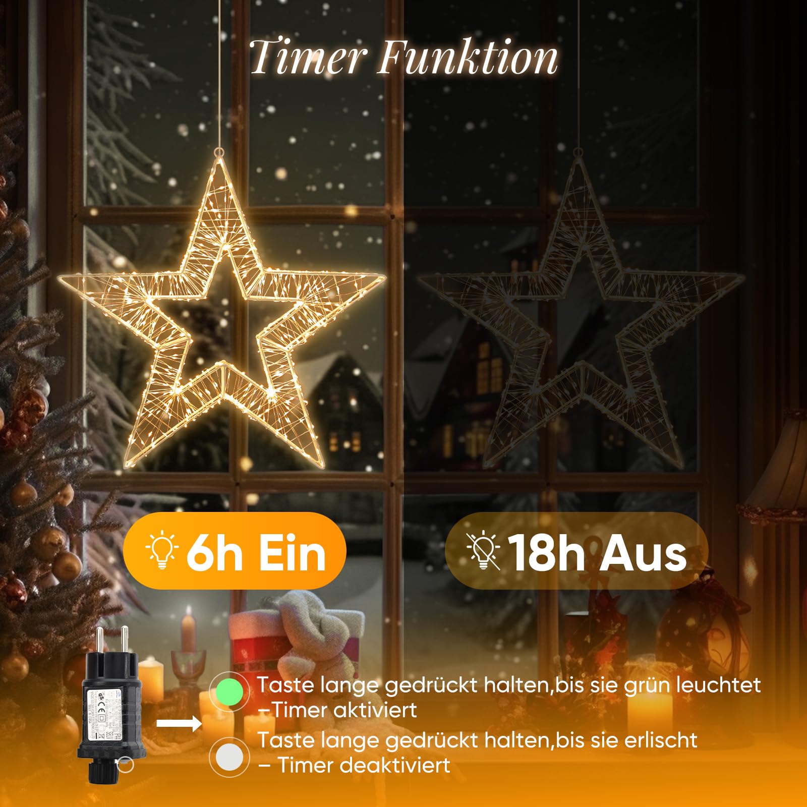 SALCAR LED Weihnachtsstern Beleuchtet 45cm, Metall Adventsstern Leuchtstern mit 8 Modi & Timer, Stern Fenster Deko zum Aufhängen, Weihnachten Dekostern für Innen Außen, Warmweiß