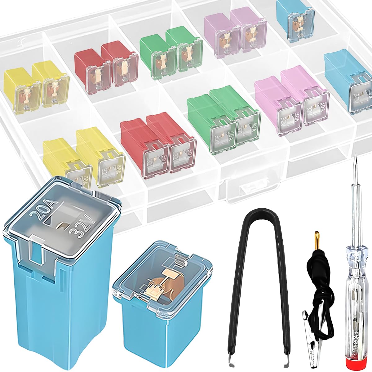 HAAMNING7 20 Pcs Automotive Box Shaped Fuse Tall/Standard and Low Profile for JCASE Box Shaped Fuse Kit 20A 30A 40A 50A 60A, Automotive Box Shaped fuses, for Truck Car SUV Boat