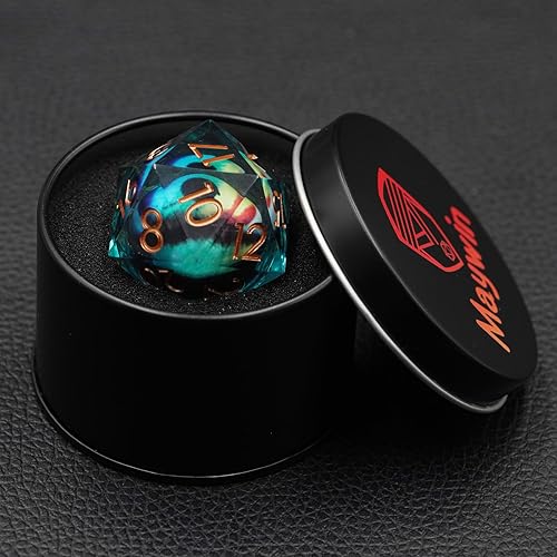 Miniatura 5 de Dados Dungeons and Dragons DND D20, juego de dados de núcleo líquido para ojos D&D de 1.316 pulgadas (1.299 in), gran borde afilado con funda de