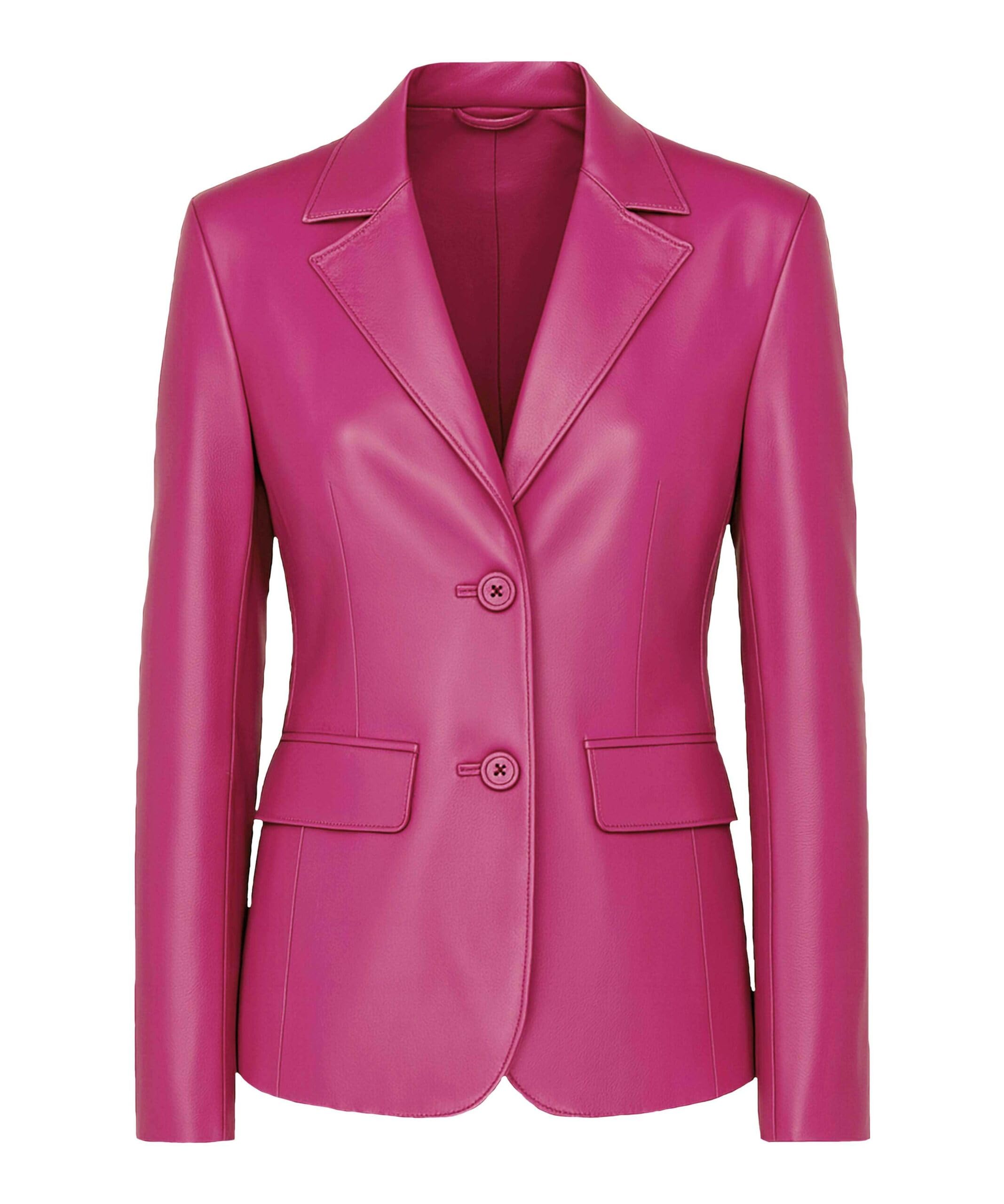 Womens Lambskin Leather Blazer Jacket - 2-Button Casual Sports Style Blazer Leather Coats for Women
