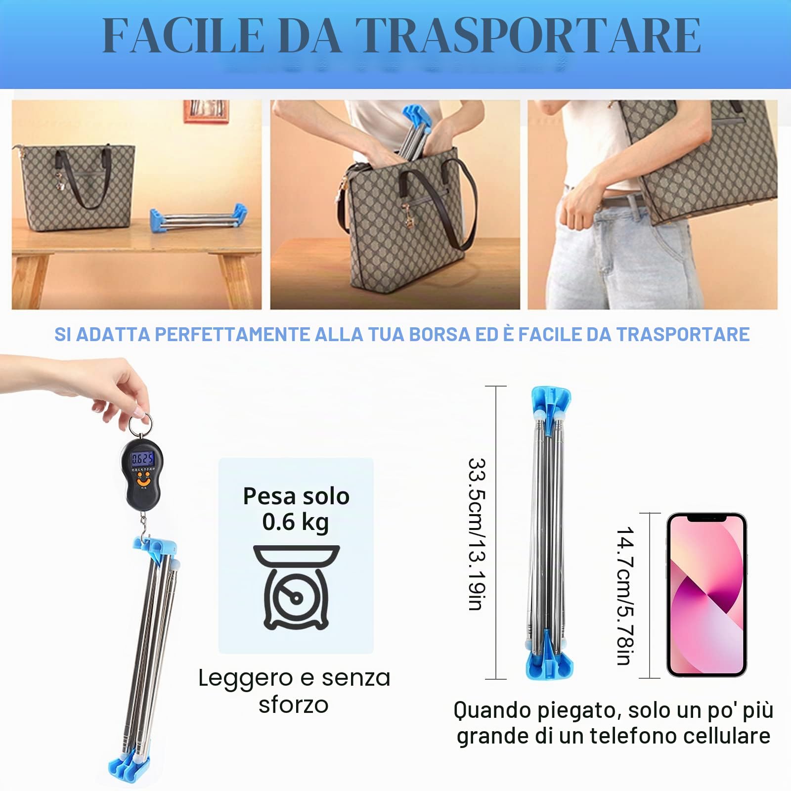 Stendibiancheria portatile pieghevole, retrattile regolabile appendiabiti per viaggi, campeggio, camper, danza