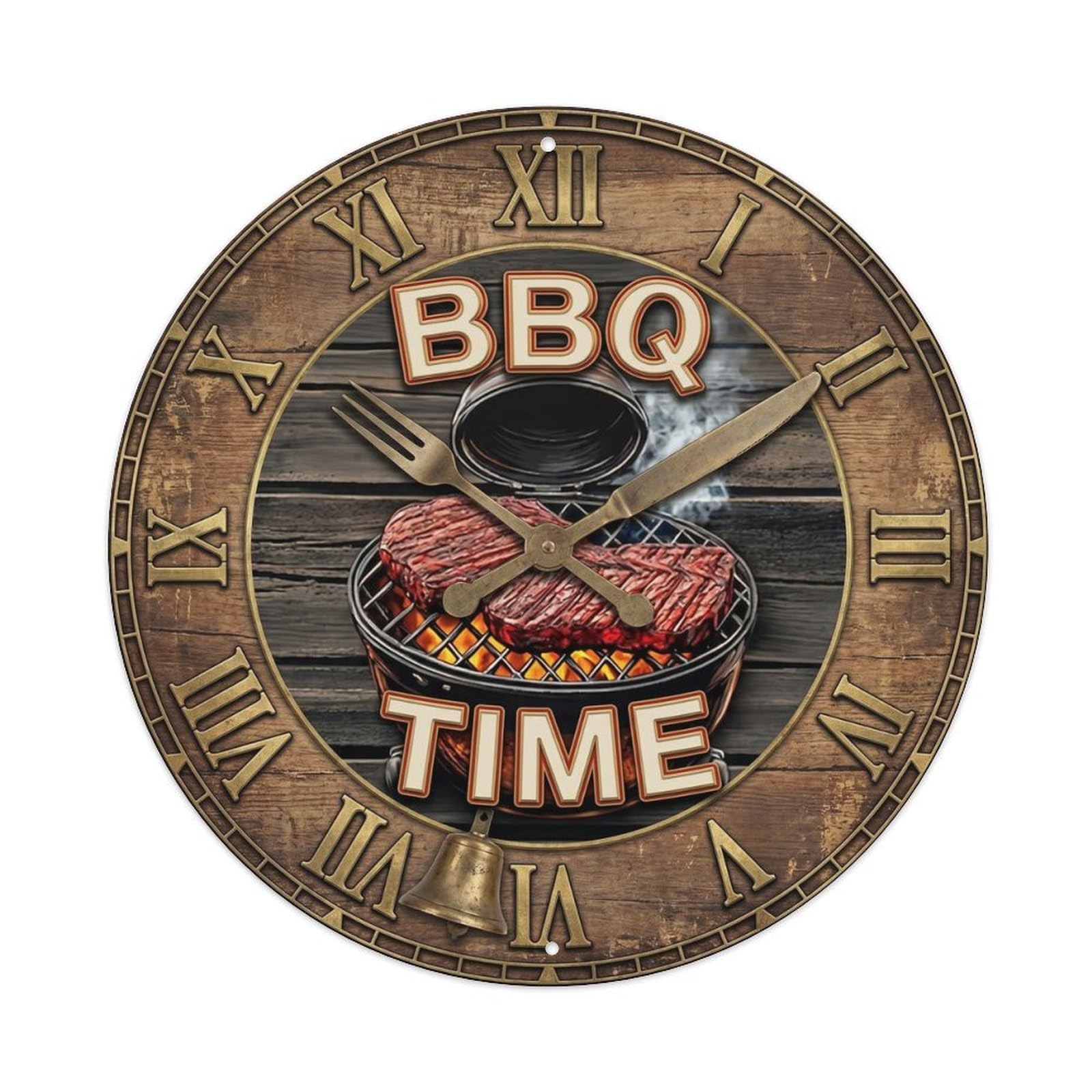 BBQ Barbecue Time Grill Vintage Metal Tin Sign Plaque Wall Decor for Cafe, Club, Garden Round Metal Poster 8x8Inch