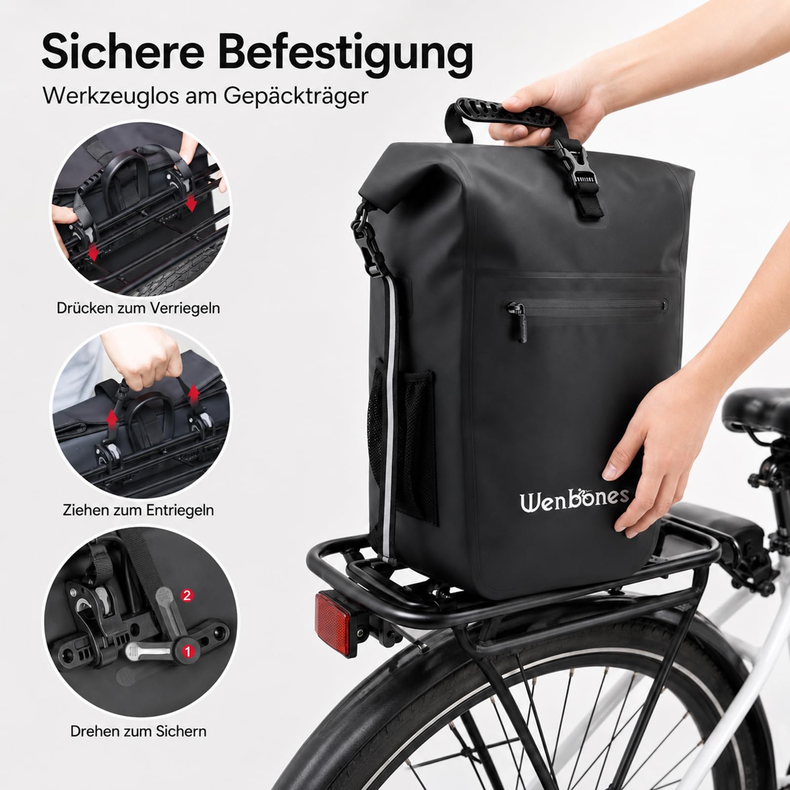 3in1 Fahrradtasche, 25L, wasserdicht, mit Laptopfach | Gepolsterte Träger, Schnellverschluss, Seitentaschen, Robuste Nähte, für Pendler, Radler, Studenten, Alltag, Beruf, Reisen