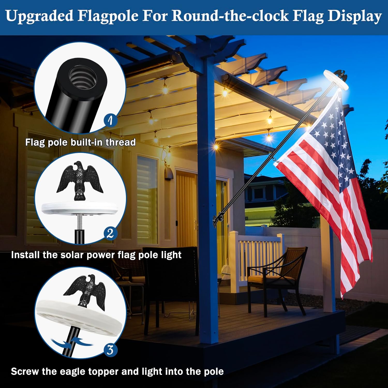 NQ 5 FT Flag Pole for Outside House with Eagle Topper, Stainless Steel Flag Pole with Flag Pole Holder, House Flag Pole Kit for Porch, Outdoor Flag Pole(Black)