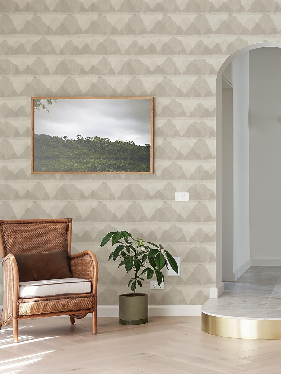 NuWallpaper Taupe Mountain Peak Peel & Stick String Wallpaper