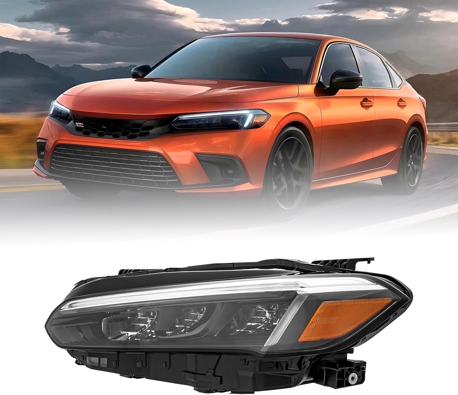 Right Passenger Side Halogen Projector Headlights Assembly Fits For Honda Civic 2016-2021 With LED DRL Without Light Bulb Clear Housing with Chrome Reflector Replaces # 33150-TBA-A1