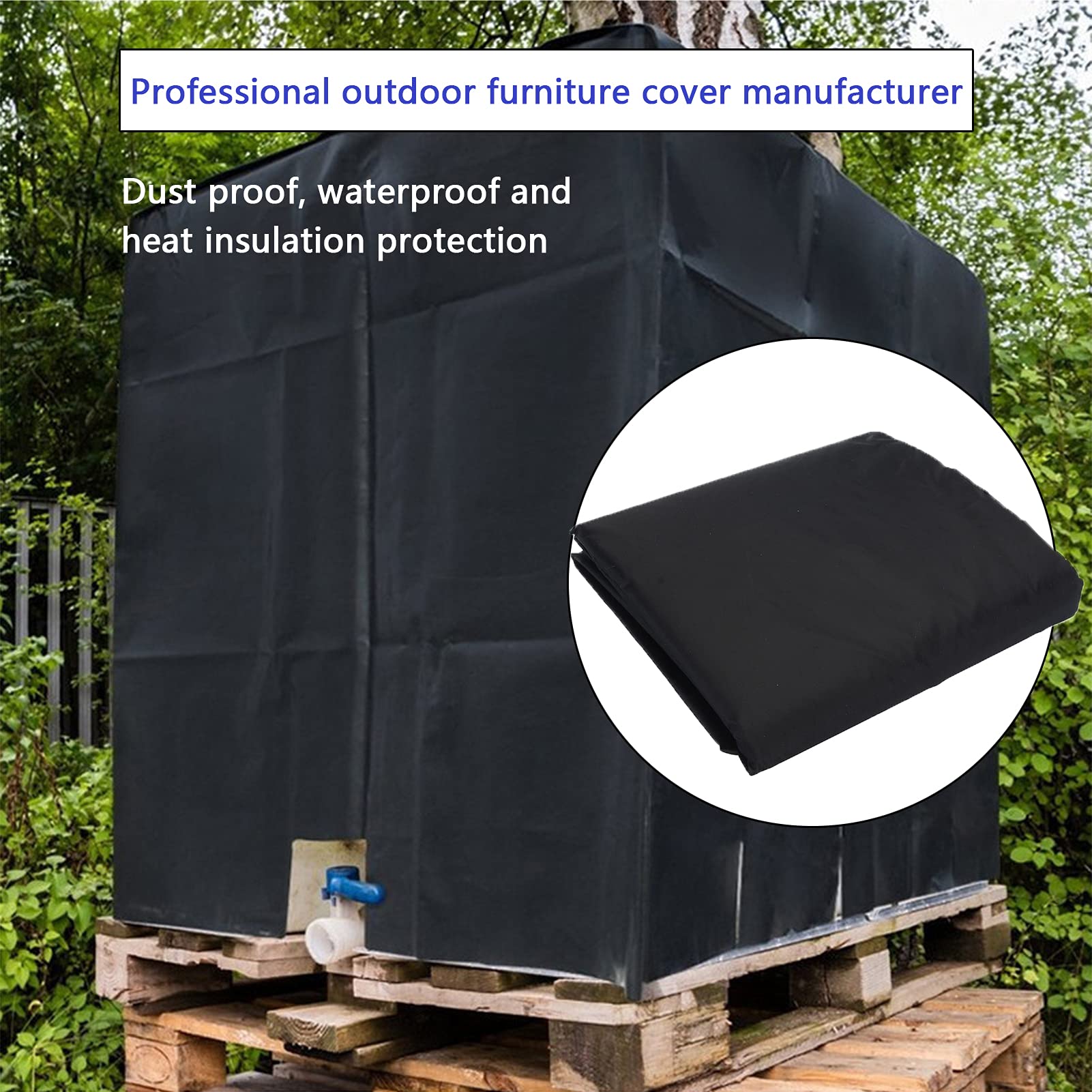 Cubierta del Tanque de Agua IBC,Cubierta Protectora del Tanque de Agua de Tela Oxford Cubierta antinieve Cubierta Resistente al Agua a Prueba de Polvo para contenedores IBC de 1000 litros(Negro)