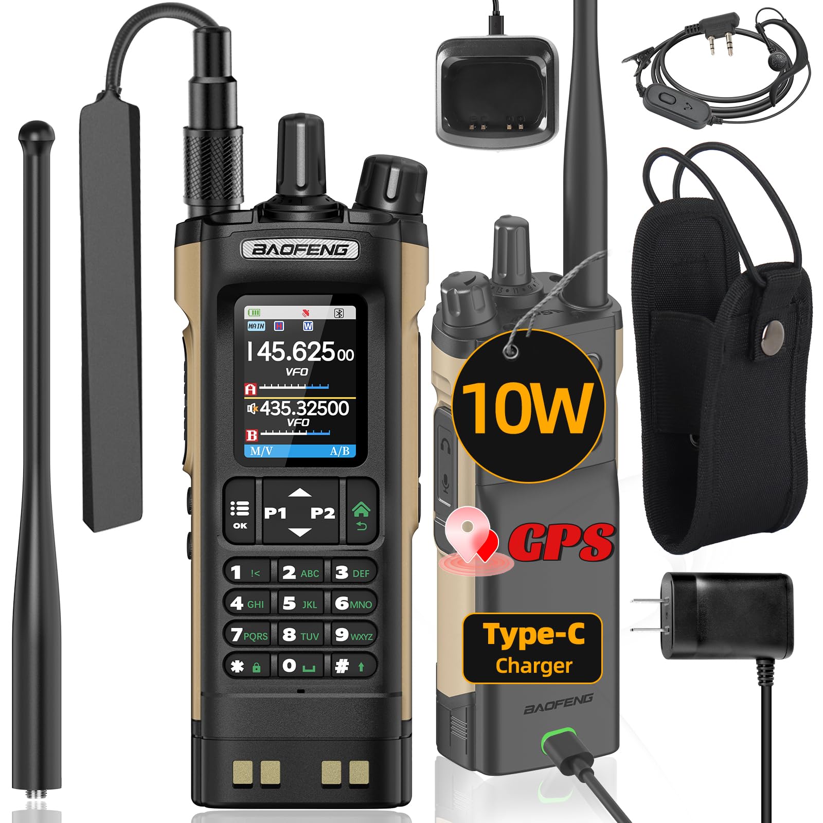 BAOFENG Radio UV32 Ham Radio Handheld 10W Rechargeable Walkie Talkies Long Range UV-32 5RM Two Way Radio NOAA Weather Radio with GPS,APP Programming