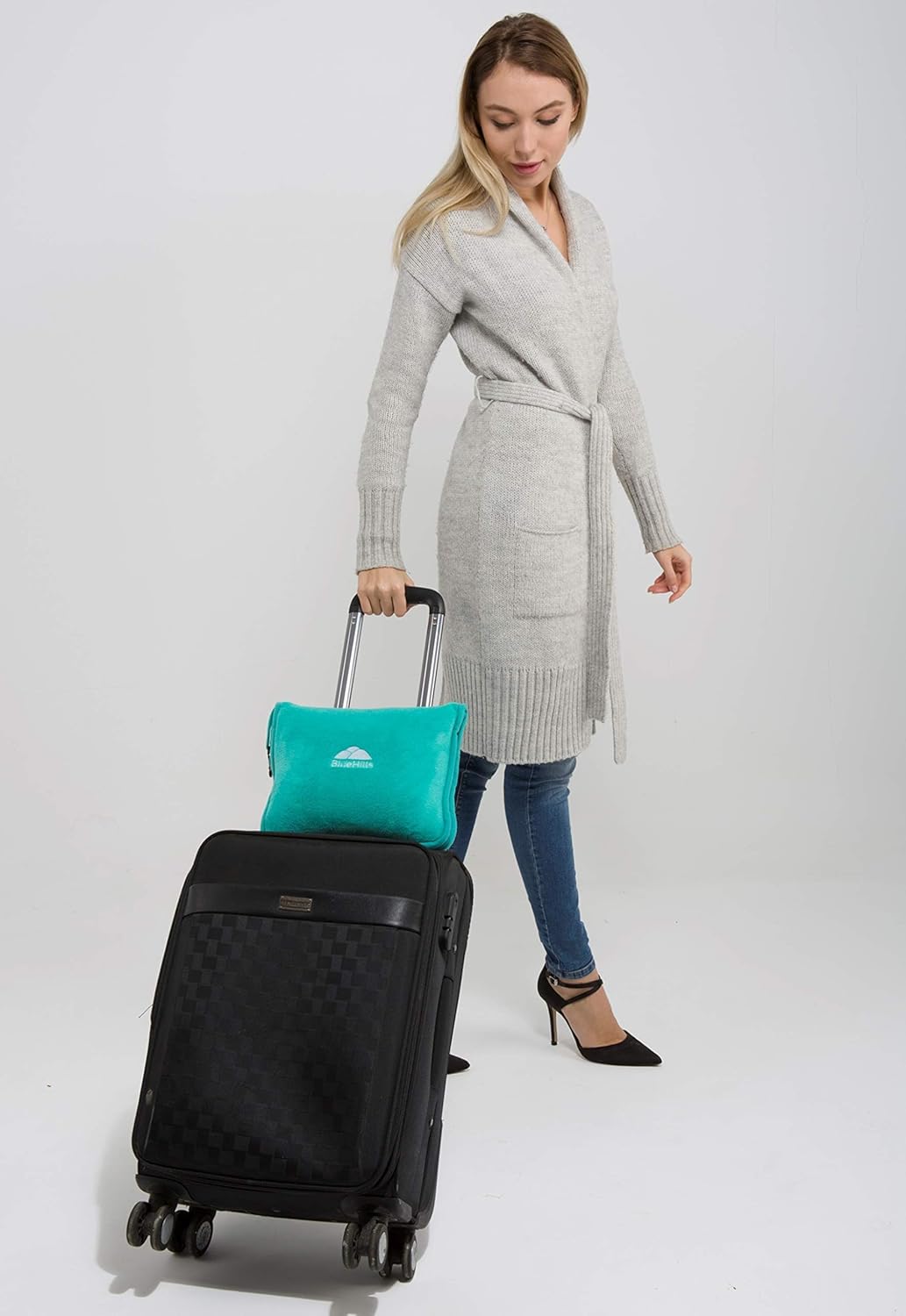 BlueHills Premium Soft Travel Blanket Pillow Airplane Blanket Packed in Soft Bag Pillowcase with Hand Luggage Belt and Backpack Clip, Compact Pack Large Warm for Any Travel (Teal Green T006) - Image 6