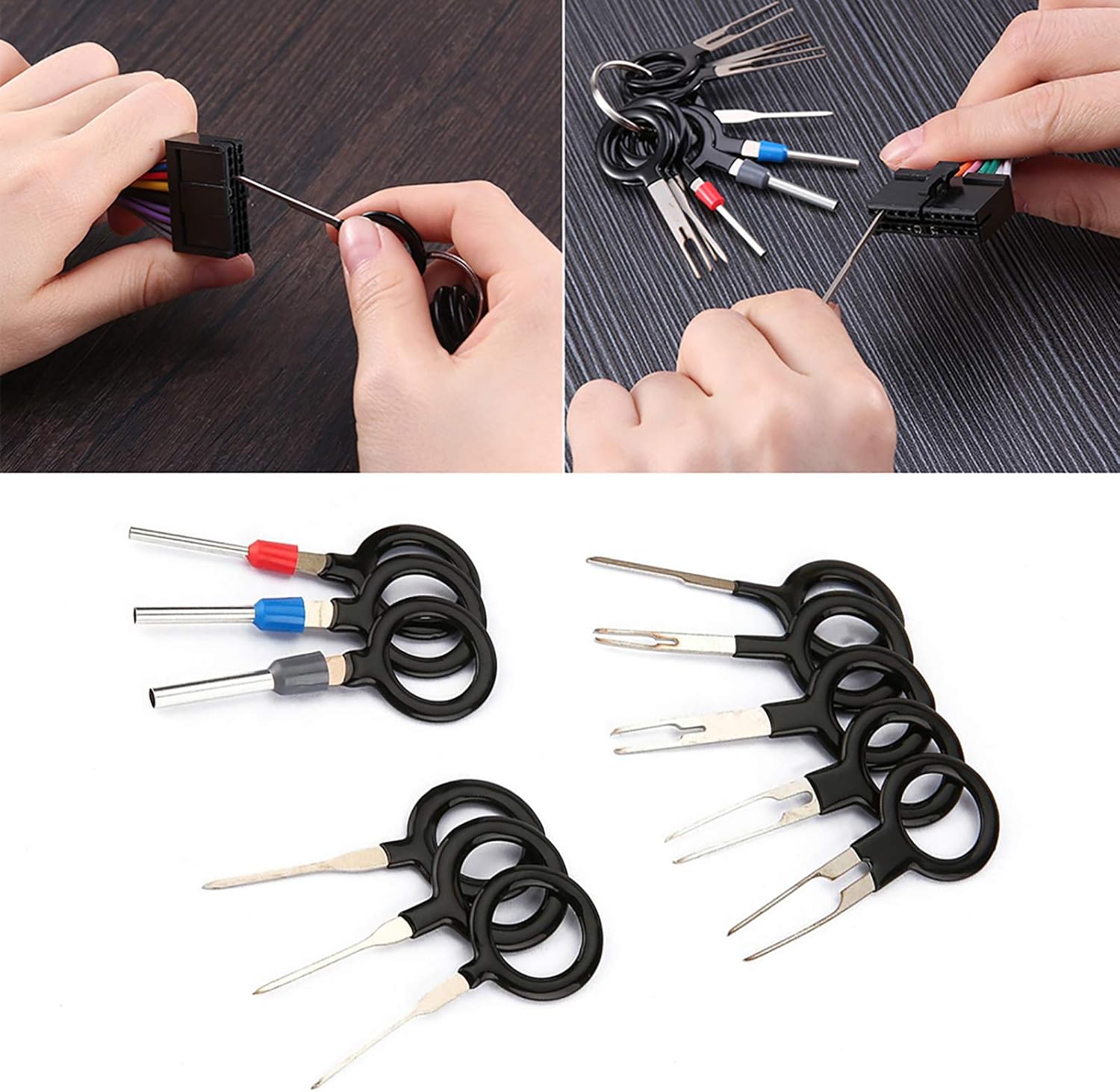 Multiple views of terminal removal tools and their application