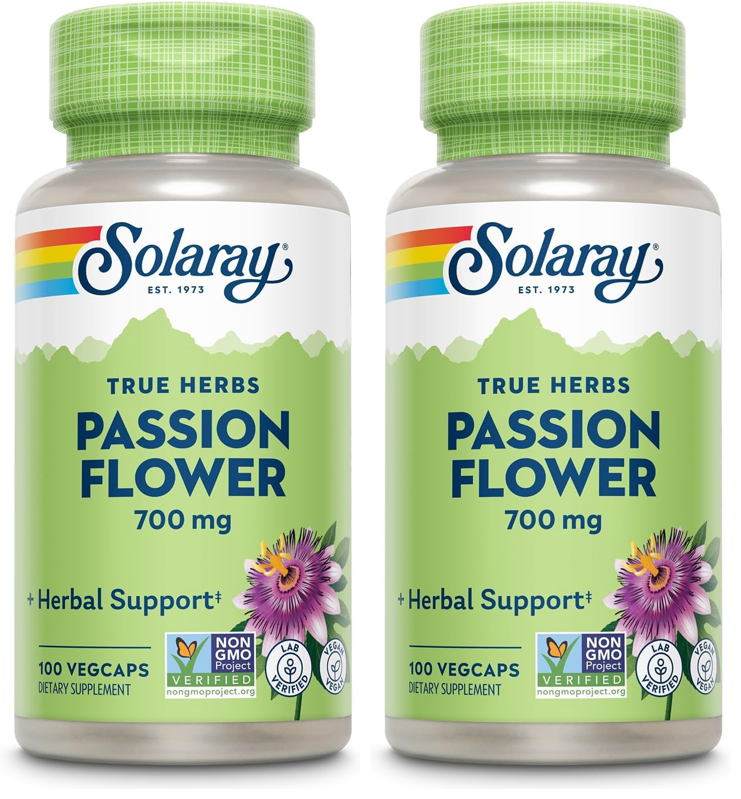 SOLARAY Passion Flower 700 mg Whole Aerial - Soothing Herbal Support - Passion Flower Capsules - Vegan, Non-GMO, 60-Day Guarantee, Lab Verified - 50 Servings, 1