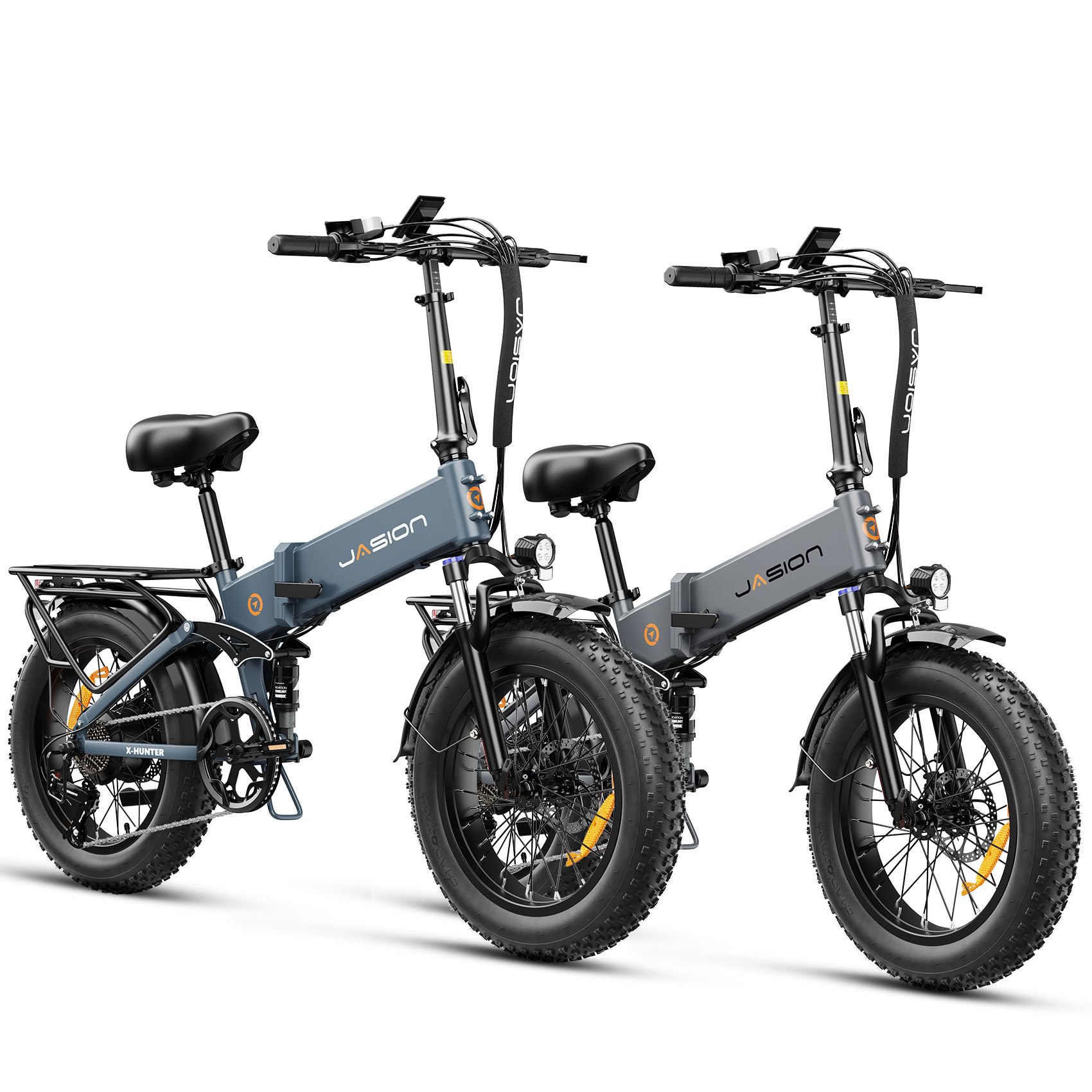 Jasion X-Hunter Electric Bike for Adults,1400W Peak Motor 30MPH Max Speed,48V 13AH Removable Battery, Full Suspension System Design,20''*4.0 Fat Tire Foldable Ebike 7-Speed Bicycles