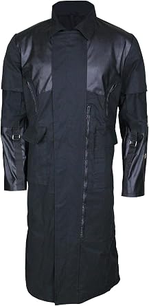 Mens Premium Cotton Long Trench Coat - Techwear Punk Black Overcoat - Stylish Winter Warm Coat Tactical Pockets