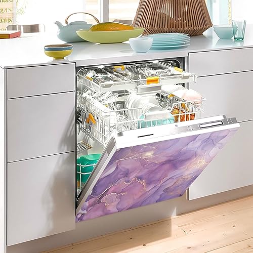 Miniatura 5 de Cubierta magnética de mármol púrpura para lavavajillas, diseño de grano de piedra natural, dorado, para lavavajillas, cubierta de panel de puerta,