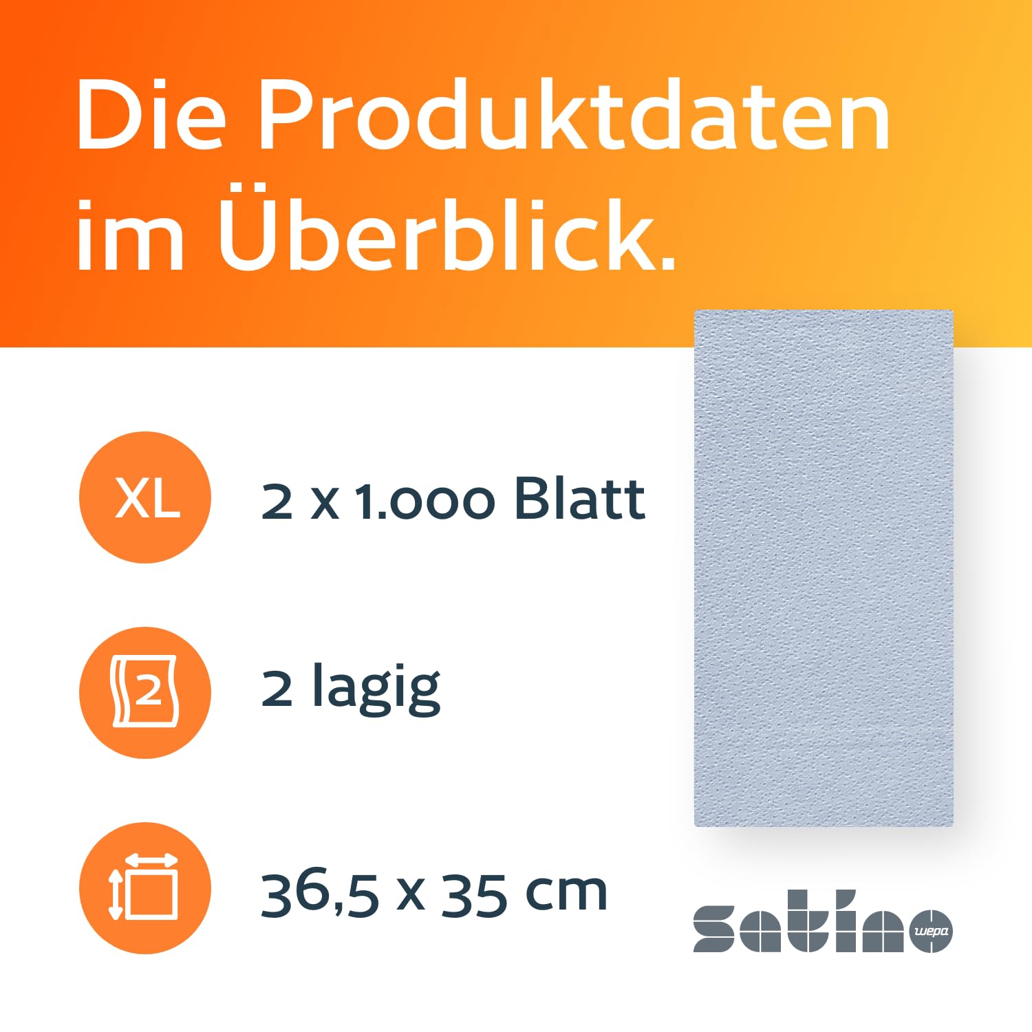 2 x Putzrolle blau – 2 x 1.000 Blatt – 2-lagig – 43% höhere Reißfestigkeit & 15% mehr Saugkraft als sein Vorgänger – Maße: 36,5 x 35 cm, Ø: 29 cm, Höhe: 36,5 cm - Made in Germany – blaue Putztücher