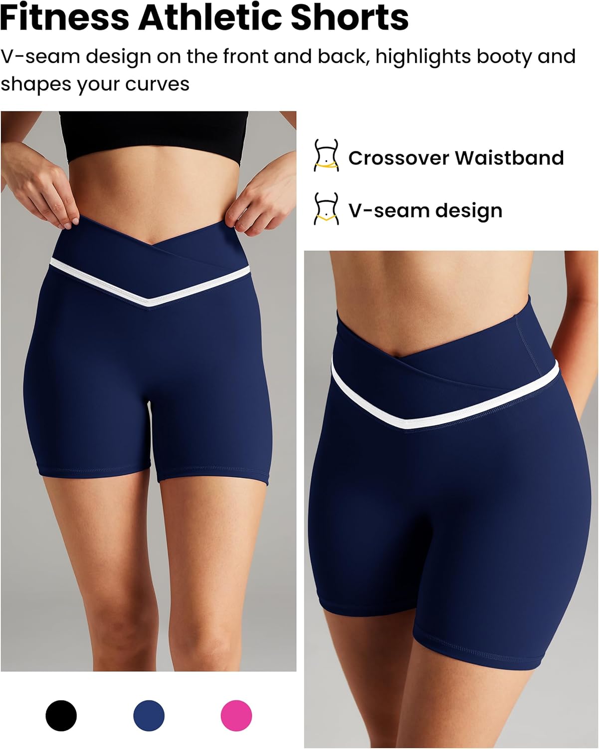 Women Biker Shorts Compression Crossover Seamless Athletic Shorts Running Sportswear - Image 2