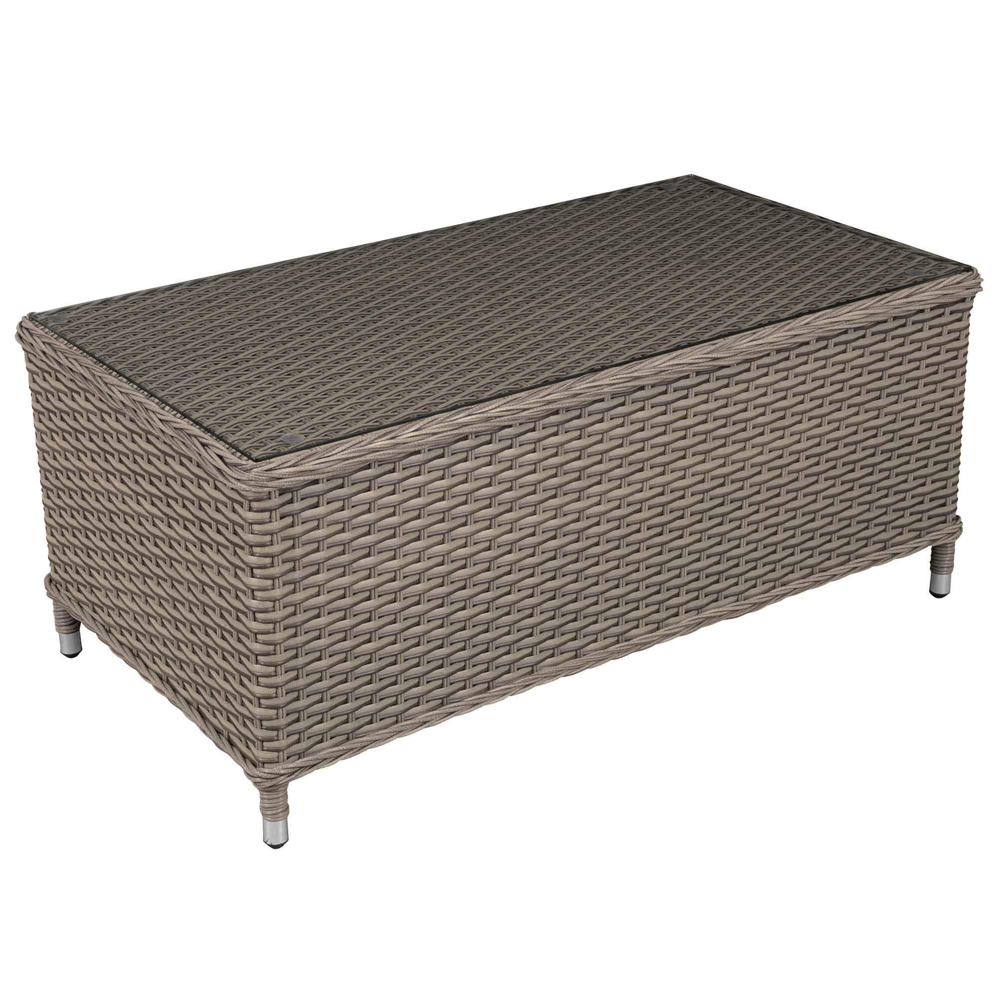 Dellonda Chester Rattan Wicker Outdoor Coffee Table with Tempered Glass Top, Brown - DG71