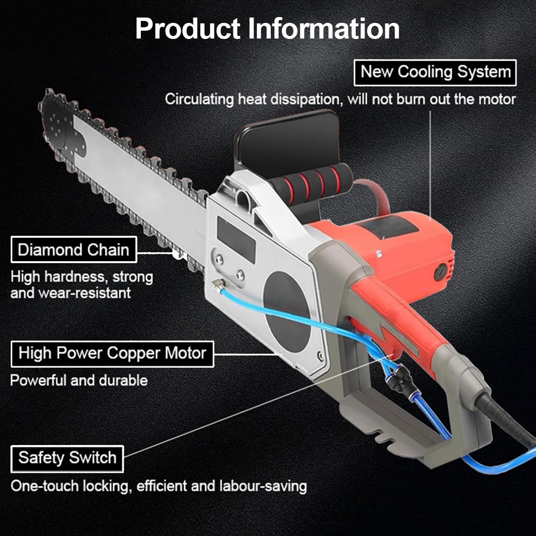 Sierra Cortadora Concreto, Motosierra Profesional Eléctrica, con Profundidad de Corte 35/48 cm, Equipo Industrial para Cortar Hormigón con Bomba de Agua, para Granito,Hormigón y Piedra 350