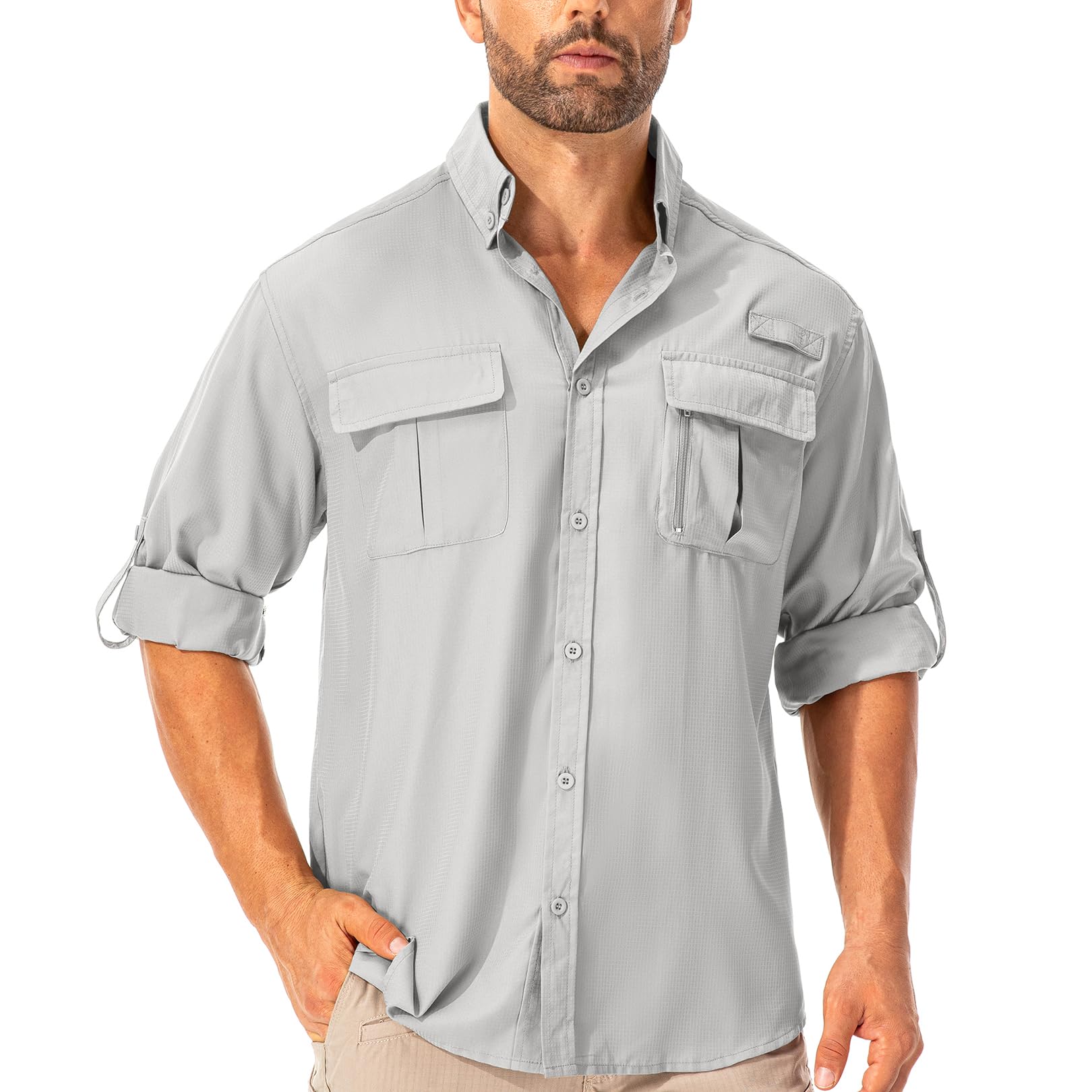 Asfixiado Camicia da uomo Safari UPF50+, a maniche lunghe, traspirante, ad asciugatura rapida, funzionale, per il tempo libero