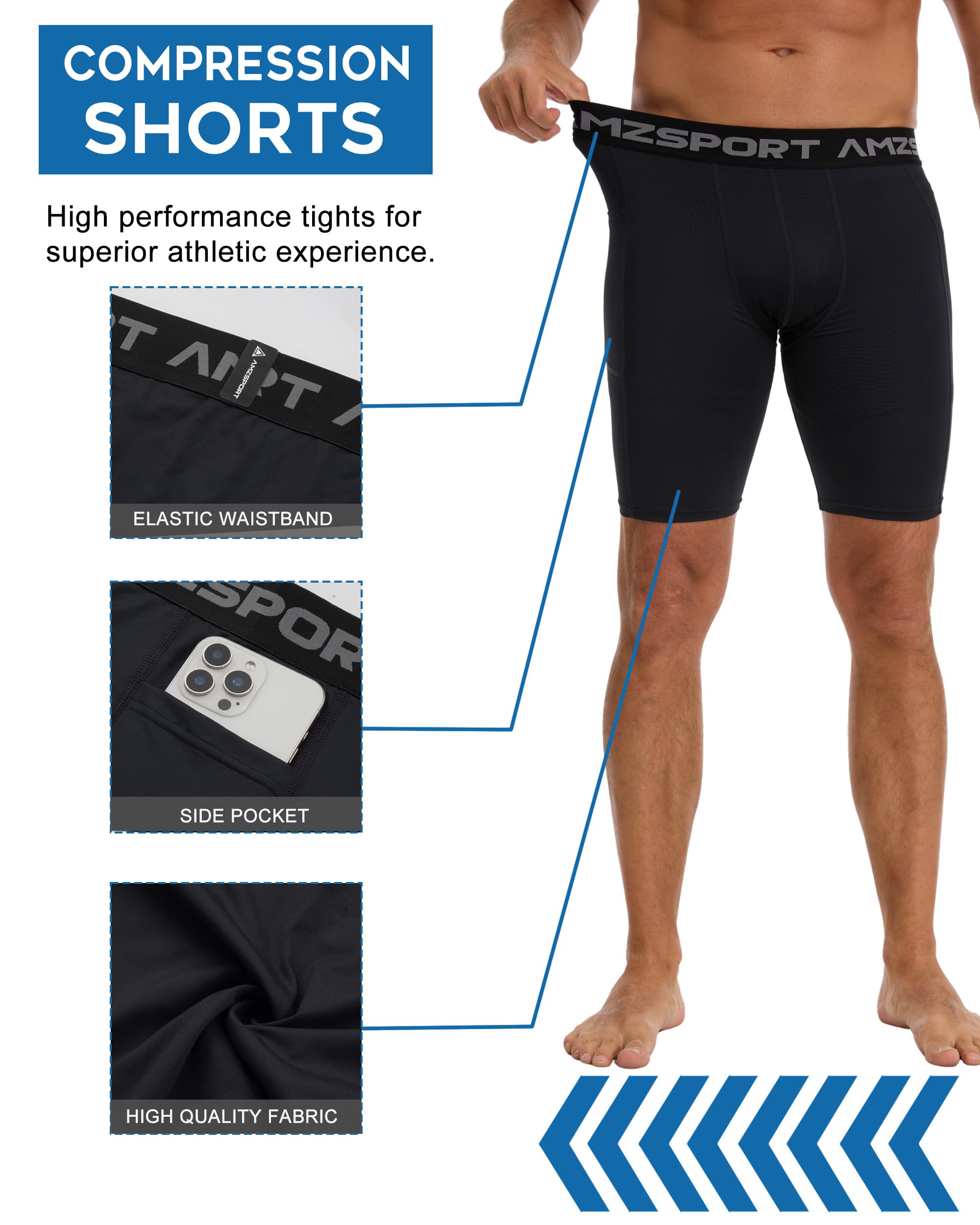 AMZSPORT Pantalones Cortos de Compresión para Hombre Pantalones Deportivos Secos y Frescos Pantalones Cortos de Entrenamiento