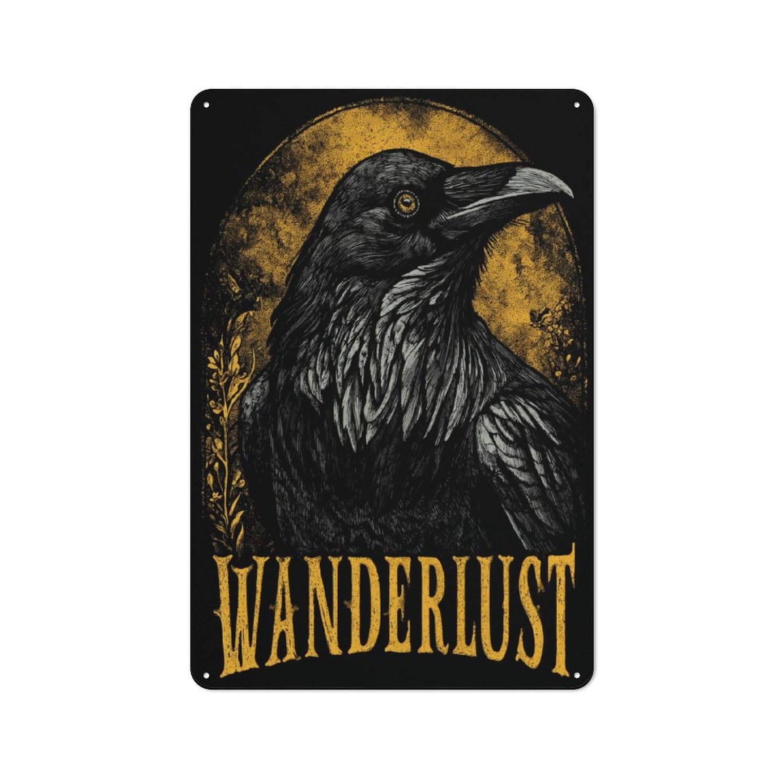 Junmoney Raven Wanderlust Art Print Warehouse Style Metal Wall Decor 30X20cm, Industrial Metal Sign For Workspace, Cafe, Hallway Or Garage