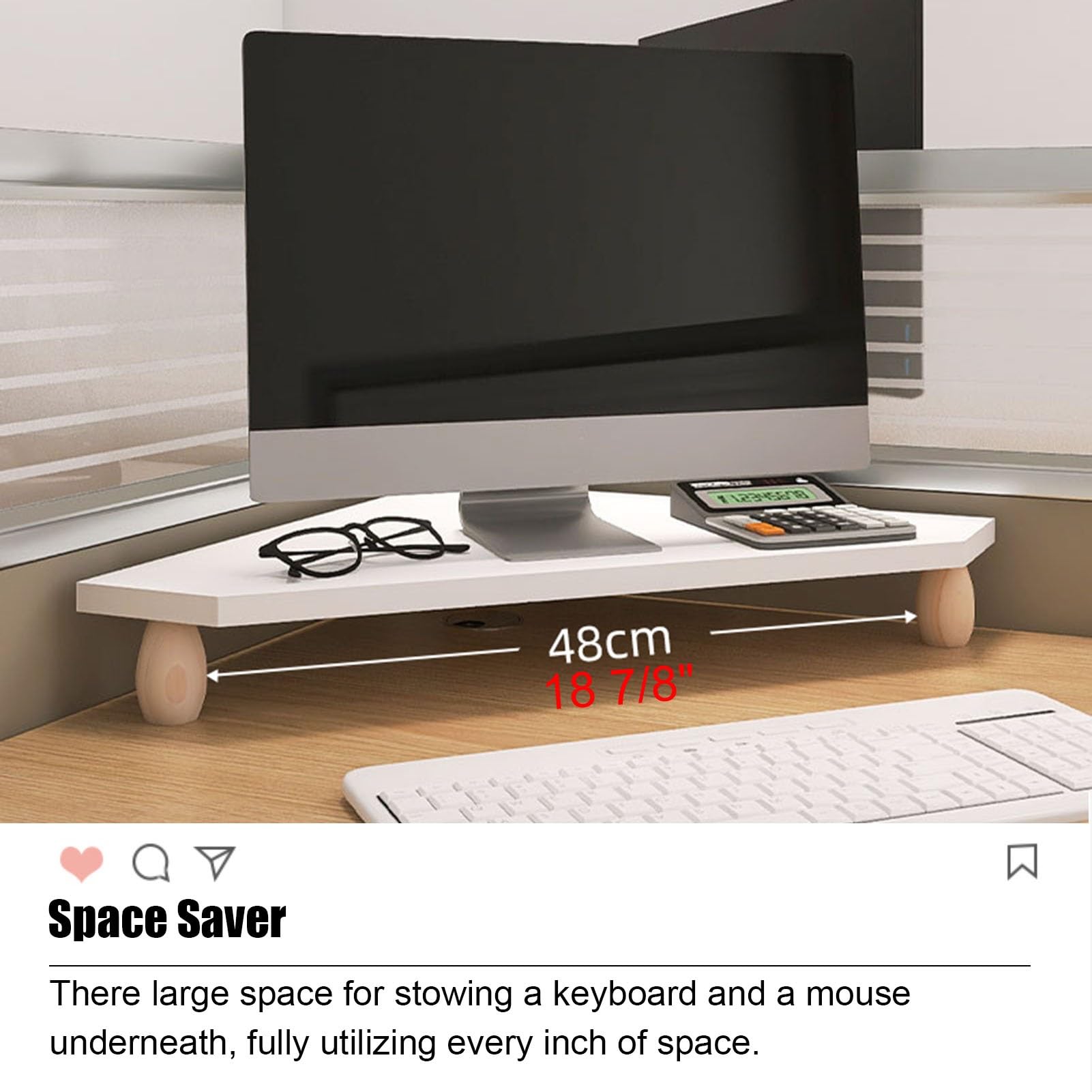 Biały, drewniany, narożny stojak pod monitor, trójkątny, ergonomiczny stojak pod monitor komputerowy, solidna półka biurowa do przechowywania na biurku, do ekspozycji/notebooka/kom