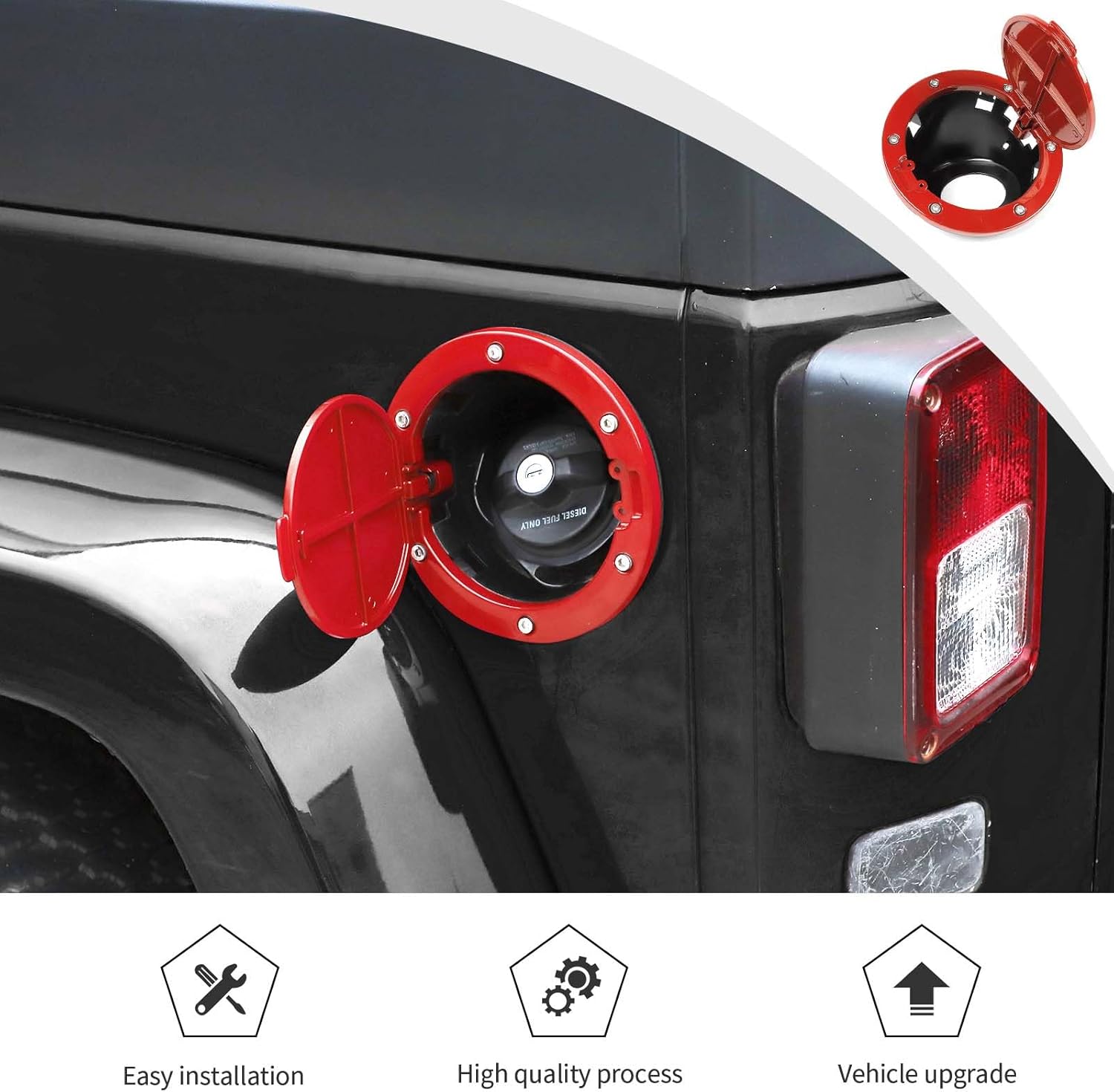 JWWY for JK Fuel Tank Cap Gas Cap Fuel Filler Petrol Tank Cover Protection Fit for Jeep Wrangler JK 2007-2017 Exterior Accessories Aluminum Alloy Red