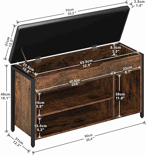 Miniatura 9 de astimey Banco de zapatos, banco de almacenamiento de zapatos con parte superior elevadora, estante ajustable, estante organizador de zapatos de