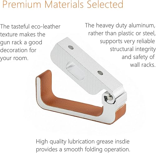 Miniatura 7 de Estante plegable horizontal para pistola con agujero de bloqueo de cable, ganchos de aluminio para rifle de escopeta con acolchado de cuero