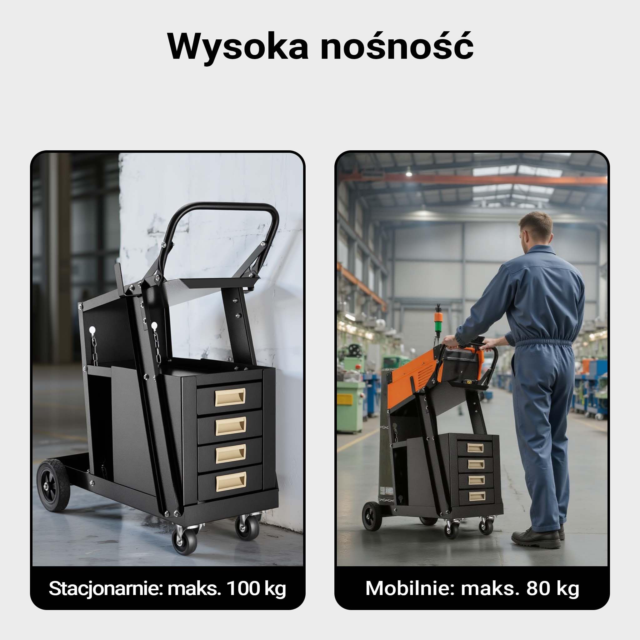 Wiltec Wózek spawalniczy na spawarkę i butlę gazową z 4 szufladami, nośność do 100 kg, ze stali, wytrzymały mobilny na akcesoria spawalnicze