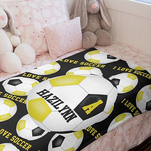 Miniatura 5 de Manta personalizada, deportes de fútbol, manta de regalo personalizada amarilla, manta de franela para mamá, papá, niño, niña, cumpleaños para