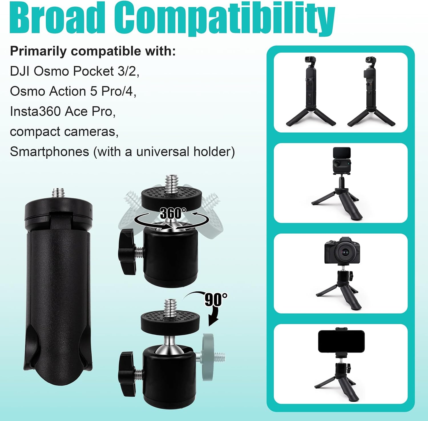 Mini Travel Tripod for DJI Osmo Pocket 3 & 2, 1/4"-20 Threaded Foldable Tabletop Stand with 360° Tripod Head, Compatible with Osmo Pocket 3 & 2, Cameras & Smartphones